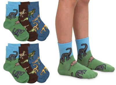 Jefferies Socks Boys Dinosaur Pattern Cotton Crew Ankle Toddler Socks 6 Pack