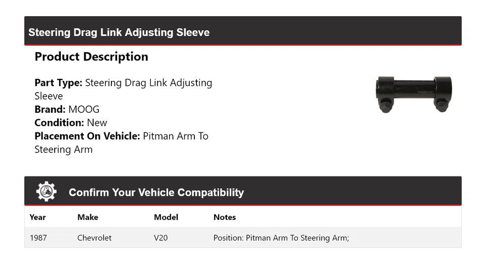 Manguito de ajuste de enlace de arrastre de dirección MOOG para Chevrolet V20 1987 Foto 2 de 4