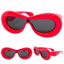 OVERSIZED EXAGGERATED RETRO SUN GLASSES Super Thick Funky Red Frame Dark Lens