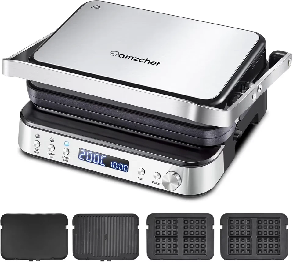 AMZCHEF 4-IN-1 Maschine Kontaktgrill, Waffeleisen Sandwichmaker Grill Sandwich Neu & OVP