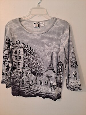 TAKE TWO Clothing Co. Women Paris, France Eiffel Tower Shirt NWOT Black&White L