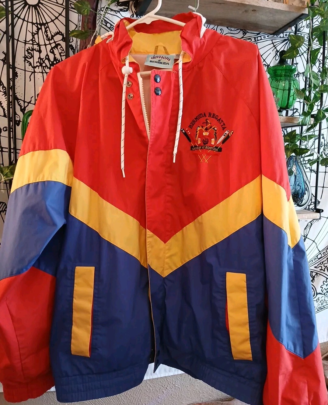 VTG Mens LG Colorblock Windbreaker 90s Colorful Nautical Bermuda Regatta image 3