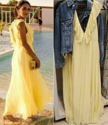 Nuovo con etichette Zara Giallo Lungo Vestito a pieghe 4786/095 | eBay