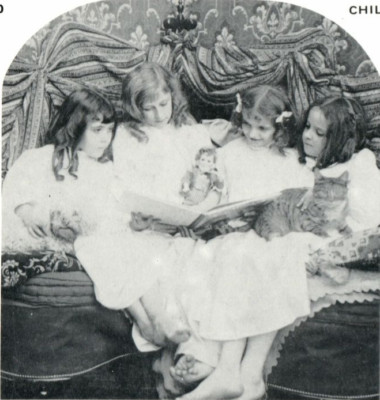 CHILDREN SITTING READING ''THE STORY THAT LED TO THE LAND...'' STEROVIEW 14-66