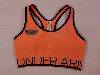 NWT Women's Under Armour Mid Impact Sports Bra Removable Cups London Orange  XS