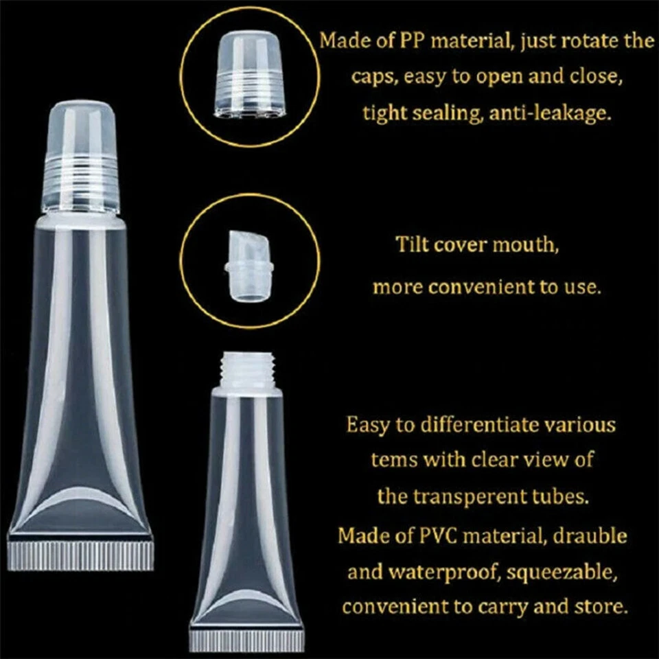 10x 5/10 ML Mini-Transparente, Nachfüllbare Leere Tuben Für Lipgloss, Balsam - Bild 4 von 4
