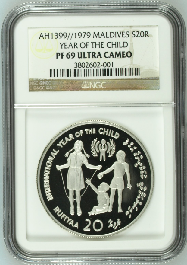 1979 Silver Piefort Maldives S20R Year of Child NGC PF69UC