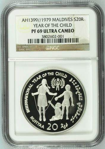 1979 Silver Piefort Maldives S20R Year of Child NGC PF69UC