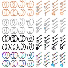 16-32pcs 20G Steel Nose Hoop Rings Nose Studs Straight Bone Nose Studs Piercing