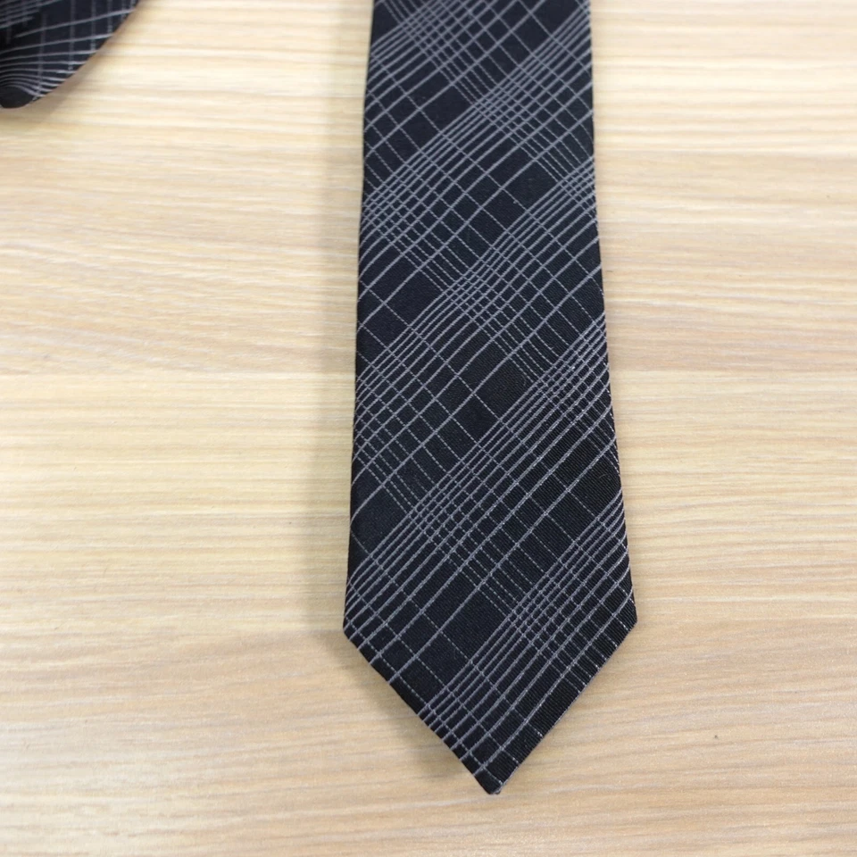 Corbata para el cuello para hombre CALVIN KLEIN negro tejido a cuadros seda moderno traje vestido diseñador Foto 2 de 4