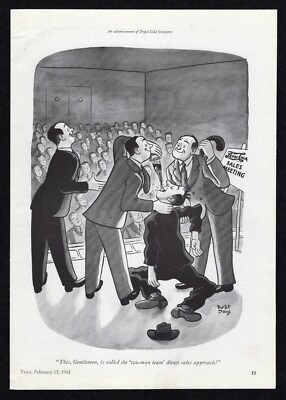 1943 Pepsi Cola Two Man Team Direct Sale Blackjack Customer Force Drink Print Ad