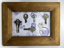 Vintage Metal Keys Framed Wall Display  AUTHENTIC KEYS not Re-pops  6” X 8”