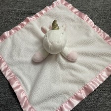 Cloud Island Unicorn Lovey Security Blanket White Pink Satin Trim Baby Plush Toy
