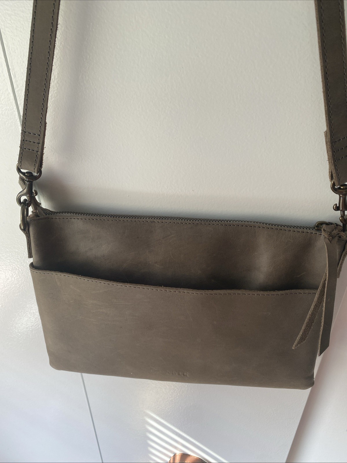 ABLE Martha Crossbody Charcoal Leather Purse Triple Compartment  Hardly Used !!