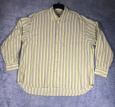 Tommy Bahama Long Sleeve Button Up Shirt Men's XXL Green w/ Stripes 100% Tencel
