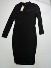 Boohoo Womens Black Long Sleeve Bodycon Midi Dress Mock Neck Size 10 NWT