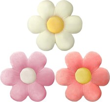 3Pcs Daisy Flower Pillows Vivid Color 16In Plush Cushion For Sofa Chair