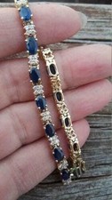 18Ct Oval Cut Sapphire & Diamond Women's Tennis Bracelet In 14K Yellow Gold Over