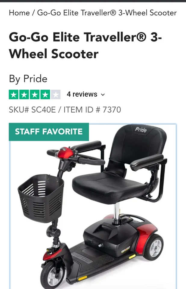Pride Go-Go Elite Traveller Mobility Scooter 3-Wheel  - Image 3 of 4