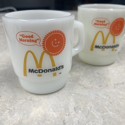 Vintage Fire King 'Good Morning' McDonald's Milk Glass Coffee Cup /Mug. Set Of 2