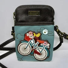 Chala mini handbag purse wallet cell phone carrier crossbody bicycle teal VGC