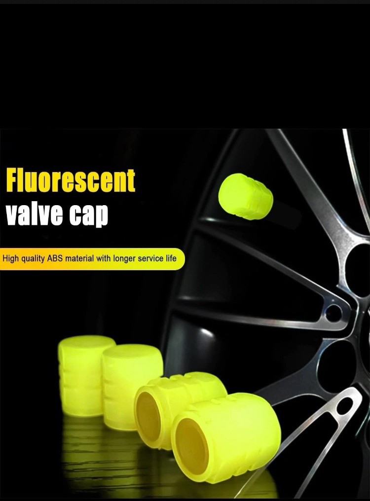 8PCS Fluorescent Car Tire Valve Stem Caps, Luminous Wheel Yellow/8PCS /NEW
