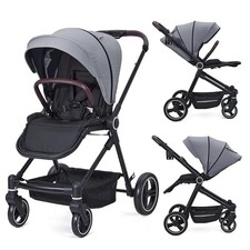 Grey Baby Stroller,Reversible Seat High Landscape Pushchair,One-Hand Fold,4-Mode