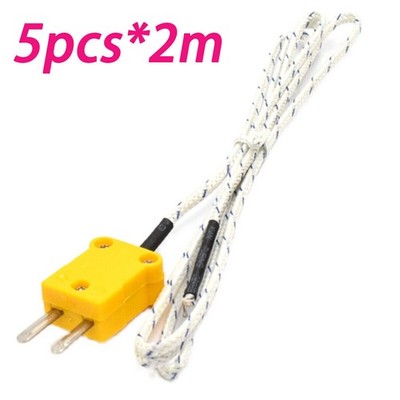 5Pcs 2M Draht K Typ Thermoelement Sonde Temperatursonde Sensor Fühler Stecker