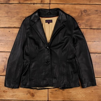 Vintage Wilsons Lederjacke L Damen 90er schwarz Knopfleiste gefüttert smart