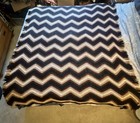 VTG Handmade Blanket Knit Afghan Throw MCM Grannycore Brown Zig Zag Fringe Retro