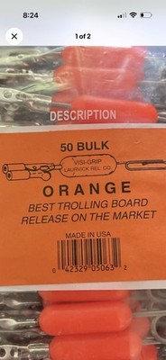 50 Pkg. Laurvick Visi Grip TBR-5 Trolling Release Clips - Orange Fishing Tackle