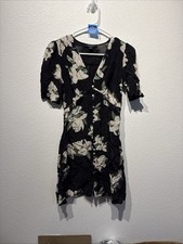ALLSAINTS Black Floral Button Mini Dress US 00 EU 30 Coquette Feminine