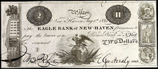 CT $2 The Eagle Bank of NEW HAVEN Connecticut 4 de agosto de 1825 Haxby CT-270 G202