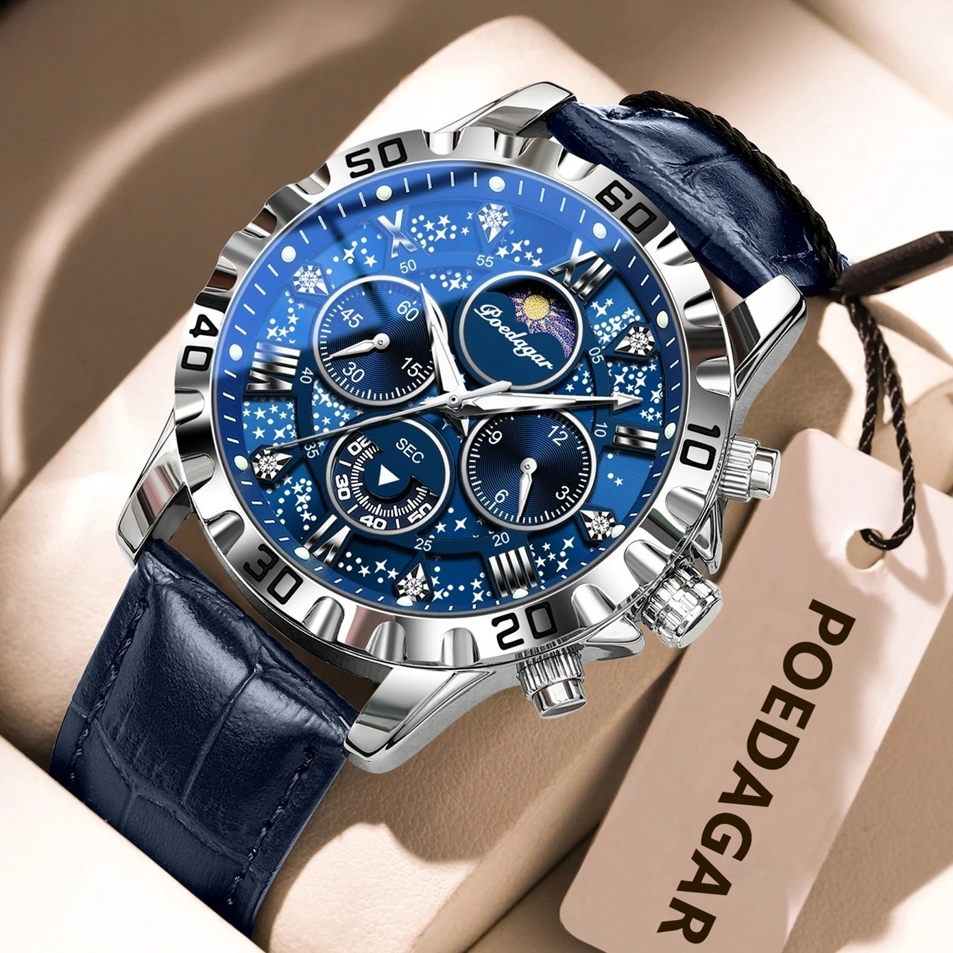 Montre chronographe homme quartz saphir étanche 3ATM POEDAGAR