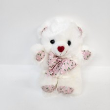 Funny Kids Stuffed Animal Teddy Bear Plush Toy White Heart Nose with Pink Bow
