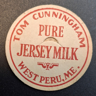 Vintage Tom Cunningham Dairy West Peru Maine Milk Bottle Cap ME Cardboard