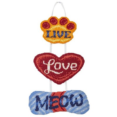 Herrschners  Live, Love, Meow Wall Hanging Plastic Canvas