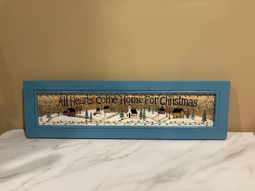 All Hearts Come Home For Christmas Framed Wall Sign Holiday Folk Art