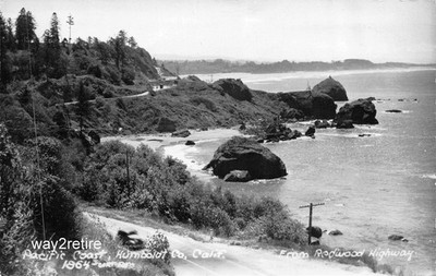 Postcard CA Eureka Humboldt Co Pacific Coast from Redwood Hwy Calif RPPC 1940s