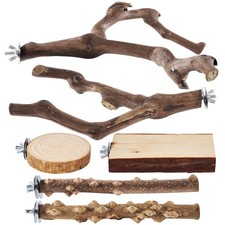 6-Piece Bird Perch Set - Natural Wood Grape Sticks, Paw Grinding Forks, Bird ...