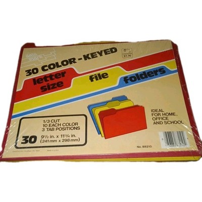 Data Mark 30 Color-Keyed Letter Size File Folders No. 88210 USA Vintage 1990