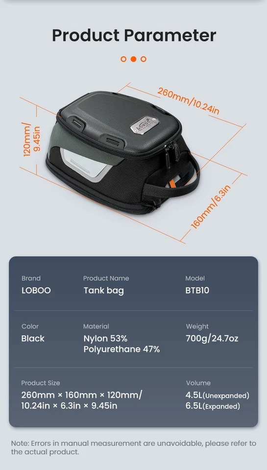 Bolsa tanque moto BTB10 - Diseño compacto expandible con cubierta de lluvia Foto 3 de 4