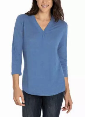 Haut Orvis Femme 3/4 Manches Col V - Taille L, Vert éther, Lin, NEUF Avec étiquette
