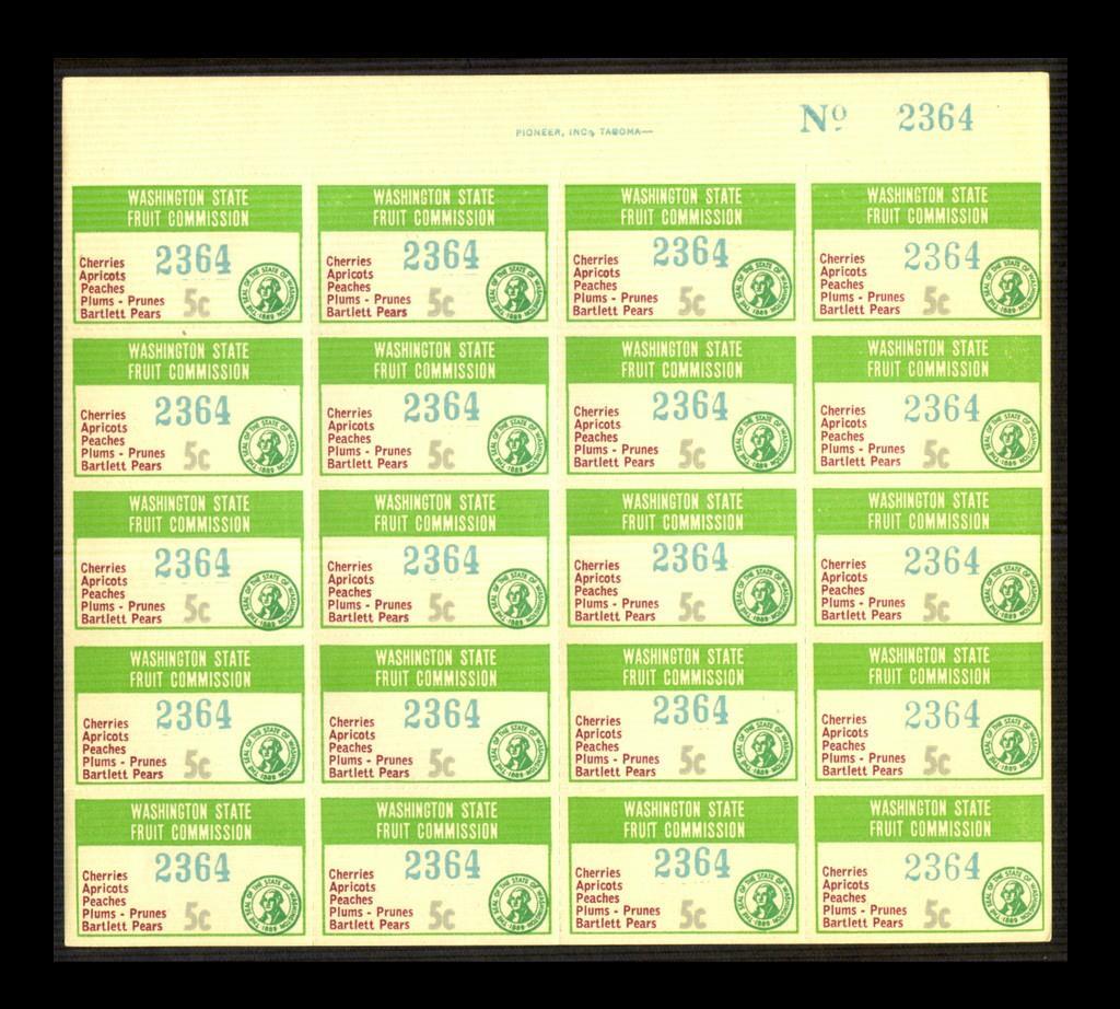 Wa Fr9 Washington State $40 Fruit Advertising Revenue Sheet Mnh $40+ Lot Bx-82