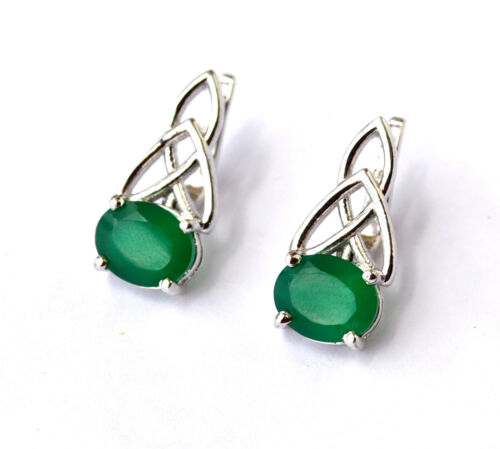 Natural Green Onyx Gemstone Earring 925 Sterling Silver TearDrop Women's Earring - Picture 1 of 7