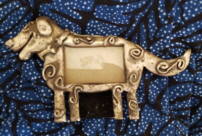 FOLK FRAMES Pewter Metal Dog Picture Frame, 7'' x 4'' (for 2'' x 3'' photo) VTG