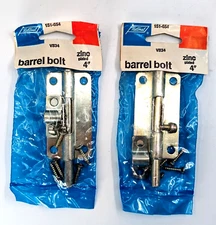 NOS! Two (2) National Hardware 4 in. Zinc-Plated Steel Barrel Bolts Sealed Packs
