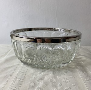 Eales Glass Bowl Silverplate Rim Crystal Italy Mid Century Silver 9” Clear Retro