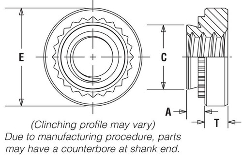 SP-832-2 Self-Clinching Standard Profile Nut Penn Engineering PEM Stainless x100 - Picture 3 of 4