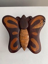 Butterfly Secret Hidden Compartment Wood Carved Puzzle Trinket Box Lined Inside